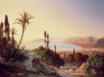 Golfe de Palerme, vue vers le Cap Zafferano, vers 1845